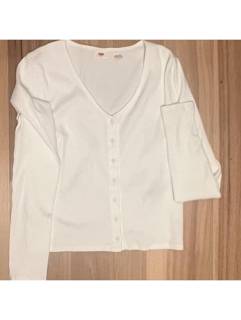 Levi's Muse Ribbed Long Sleeve Button-Up Top White Size Medium